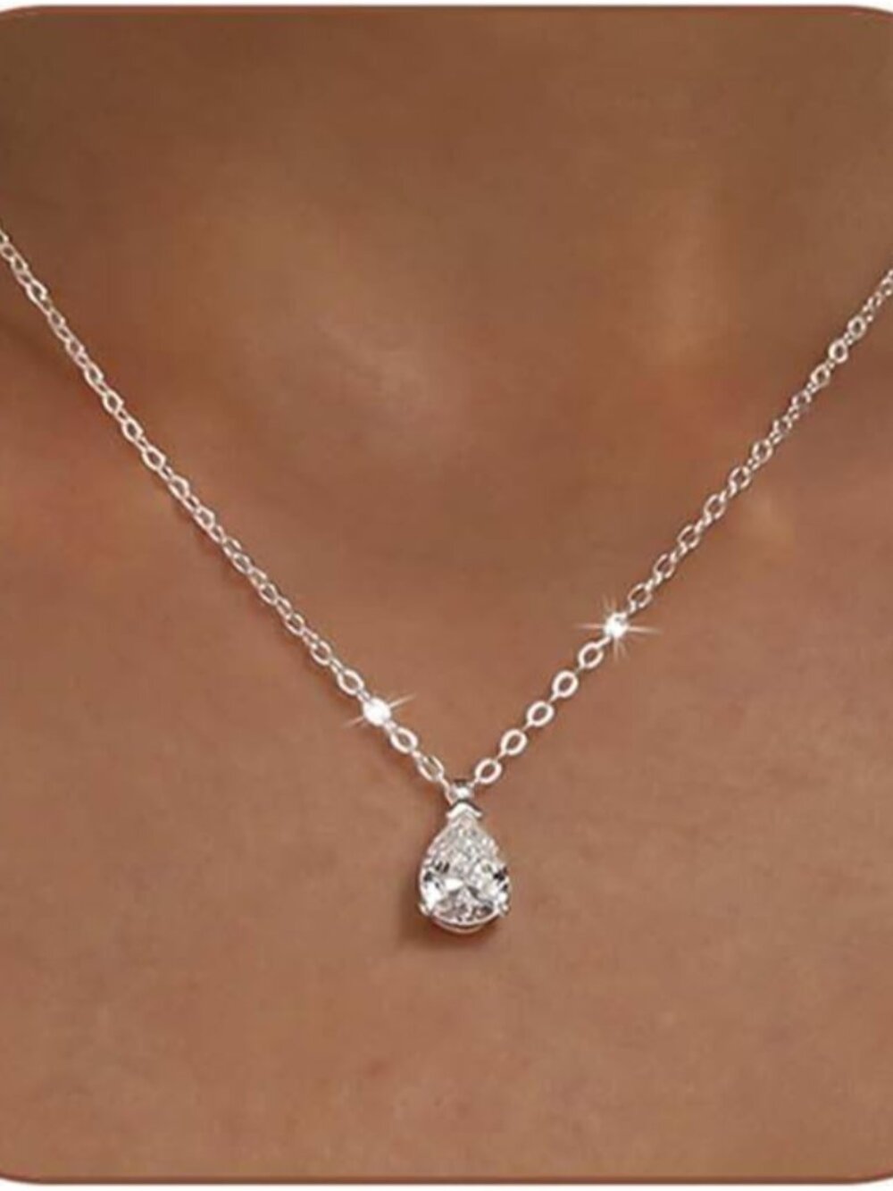 Adjustable Length Teardrop CZ Necklace - Elegant Silver Jewelry for Women